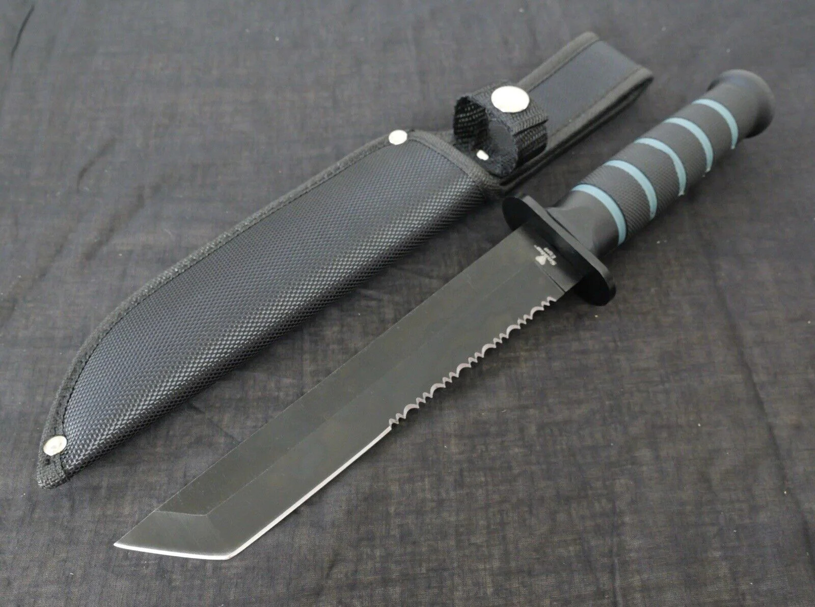 12' Combat Knife USMC Style Tactical Marines Bowie 7" Blade Tanto Serrated Black