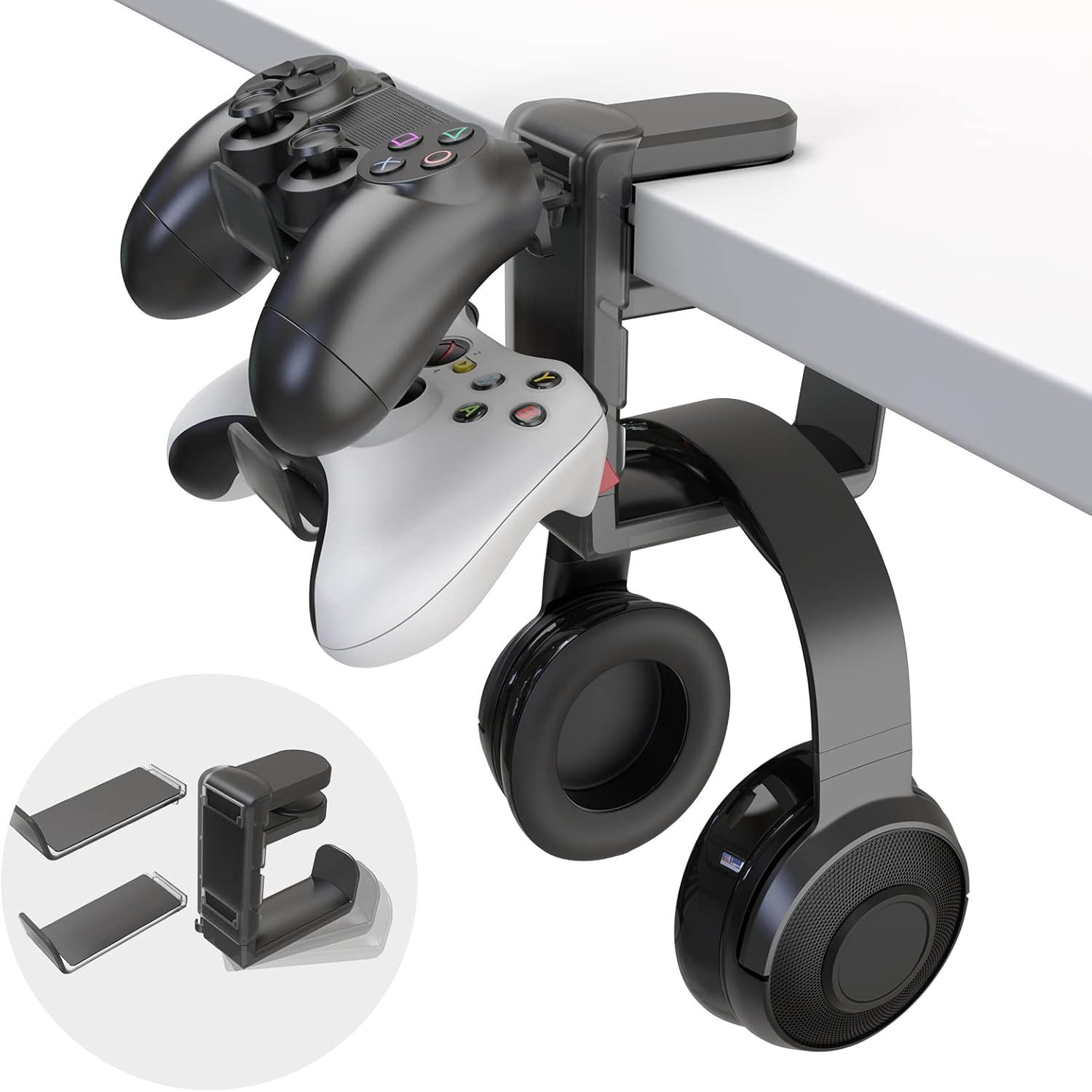 3-In-1 PC Gaming Headset&Controller Holder - EURPMASK Headphone Stand W/Adjustab