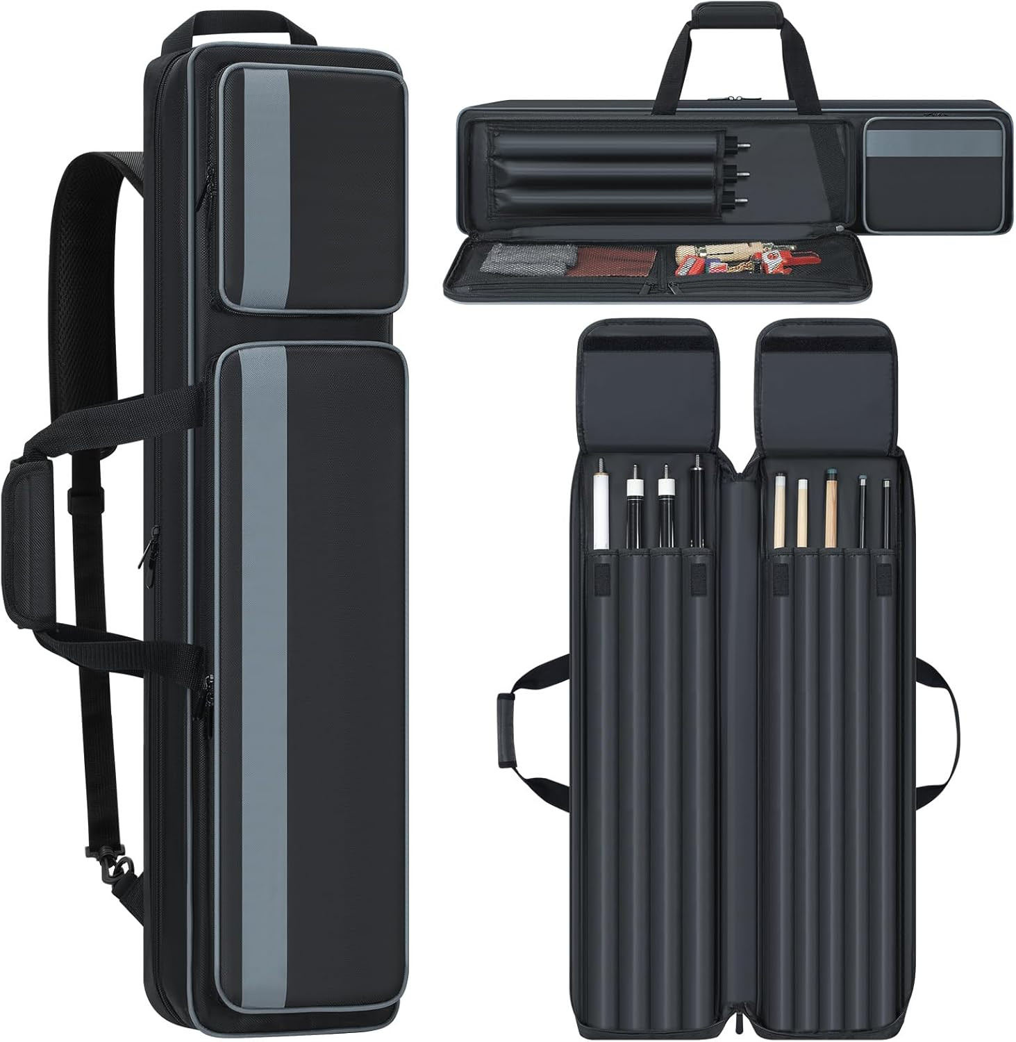 Pool Cue Case 4X5, Pool Cue Carrying Case Soft Padded Billiard Stick Bag with Mu