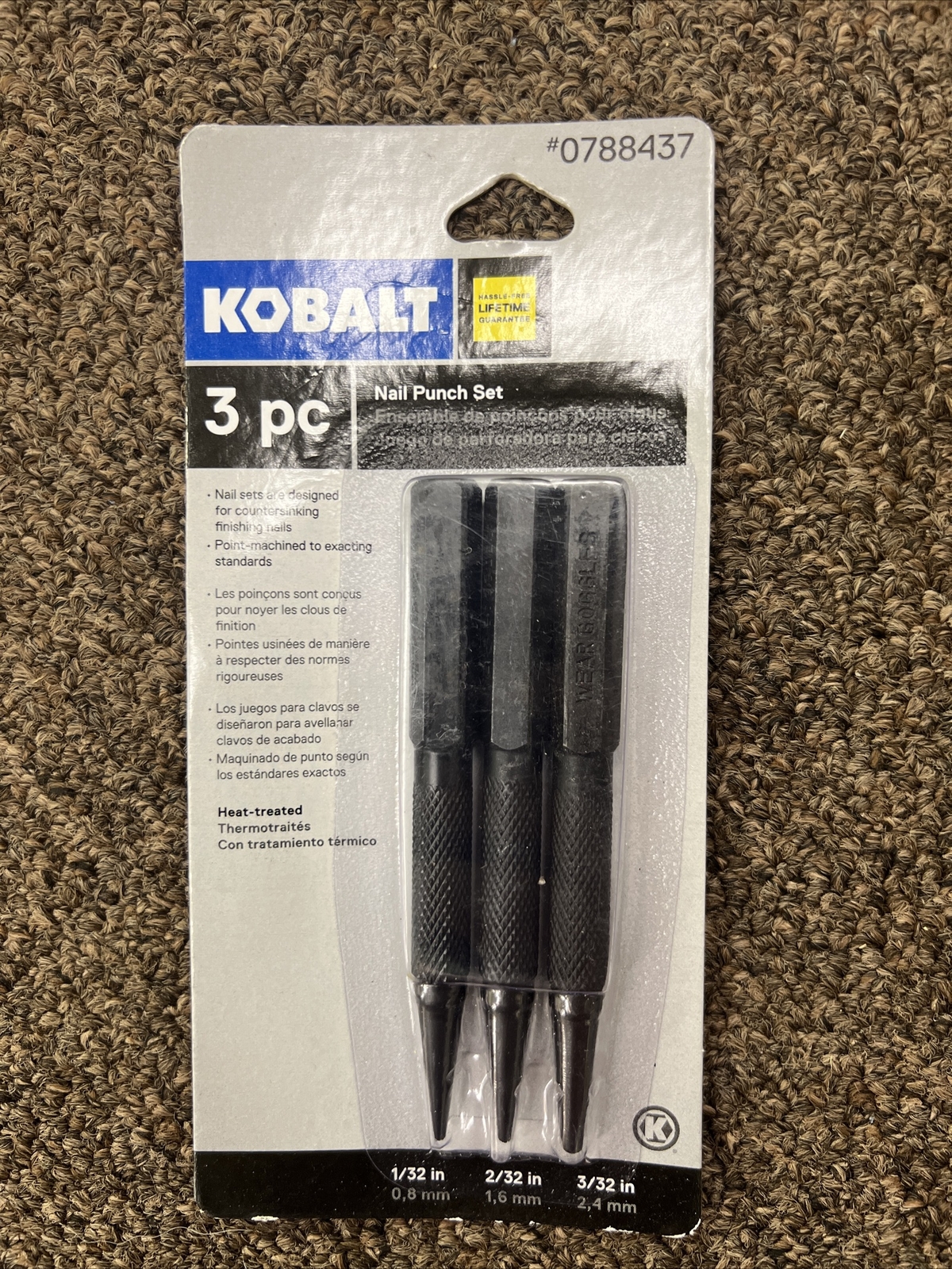 Kobalt 3 Pc Nail Punch Kit - 4 in Length - 1/32-2/32-3/32 Sizes - 0788437