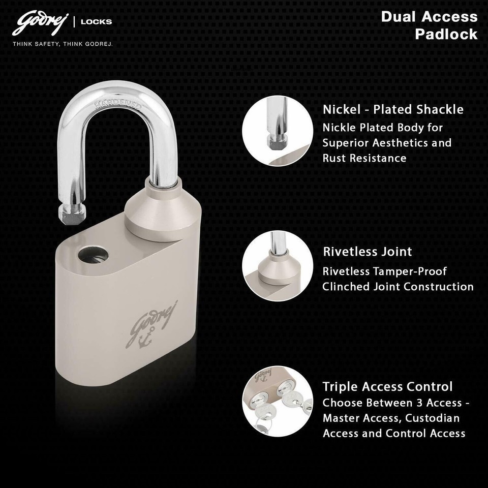 Godrej Dual Access Padlock with 2 Master Keys and 2 User Keys