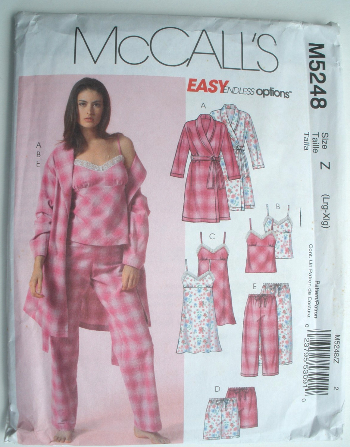 McCall's M5248 Loungewear Pajamas Robe Camisole  Lrg-Xlg 16-22 Uncut