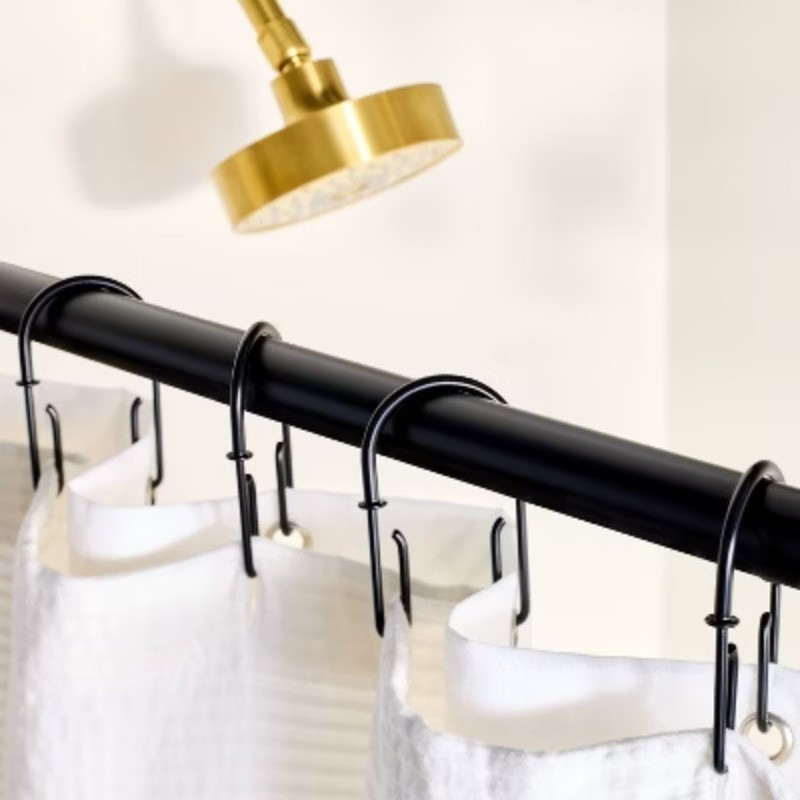 12pc Shower Curtain and Liner Hooks Black
