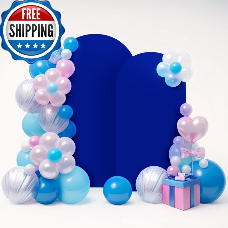 Lebenguru Upgraded 8Ft Wedding Arch Cover 6.6Ft Royal Blue Spandex Fitted Arch