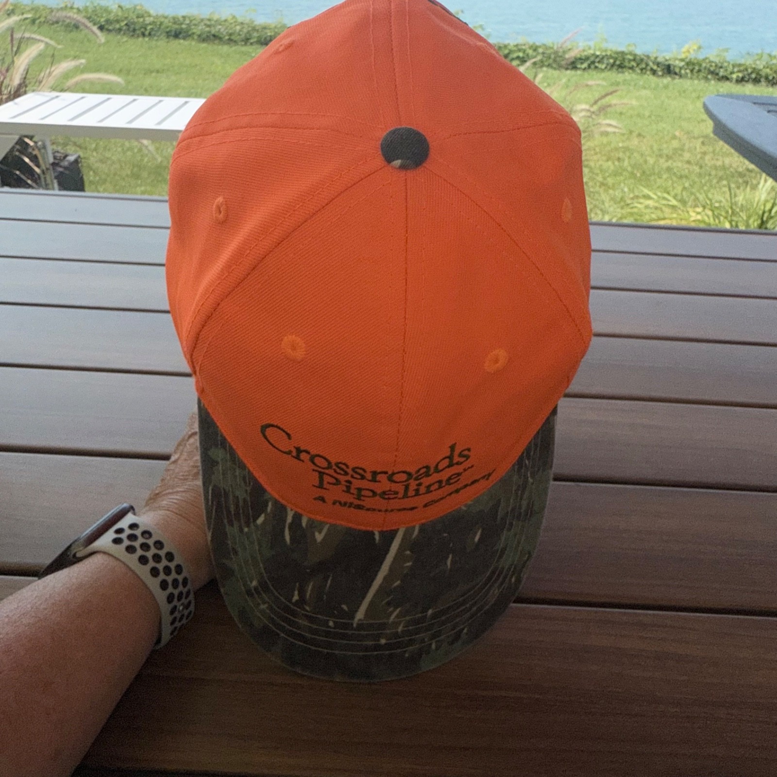 Crossroads Pipeline A Nisource Co Fluorescent Orange Camo Hat Cap Hook Loop EUC