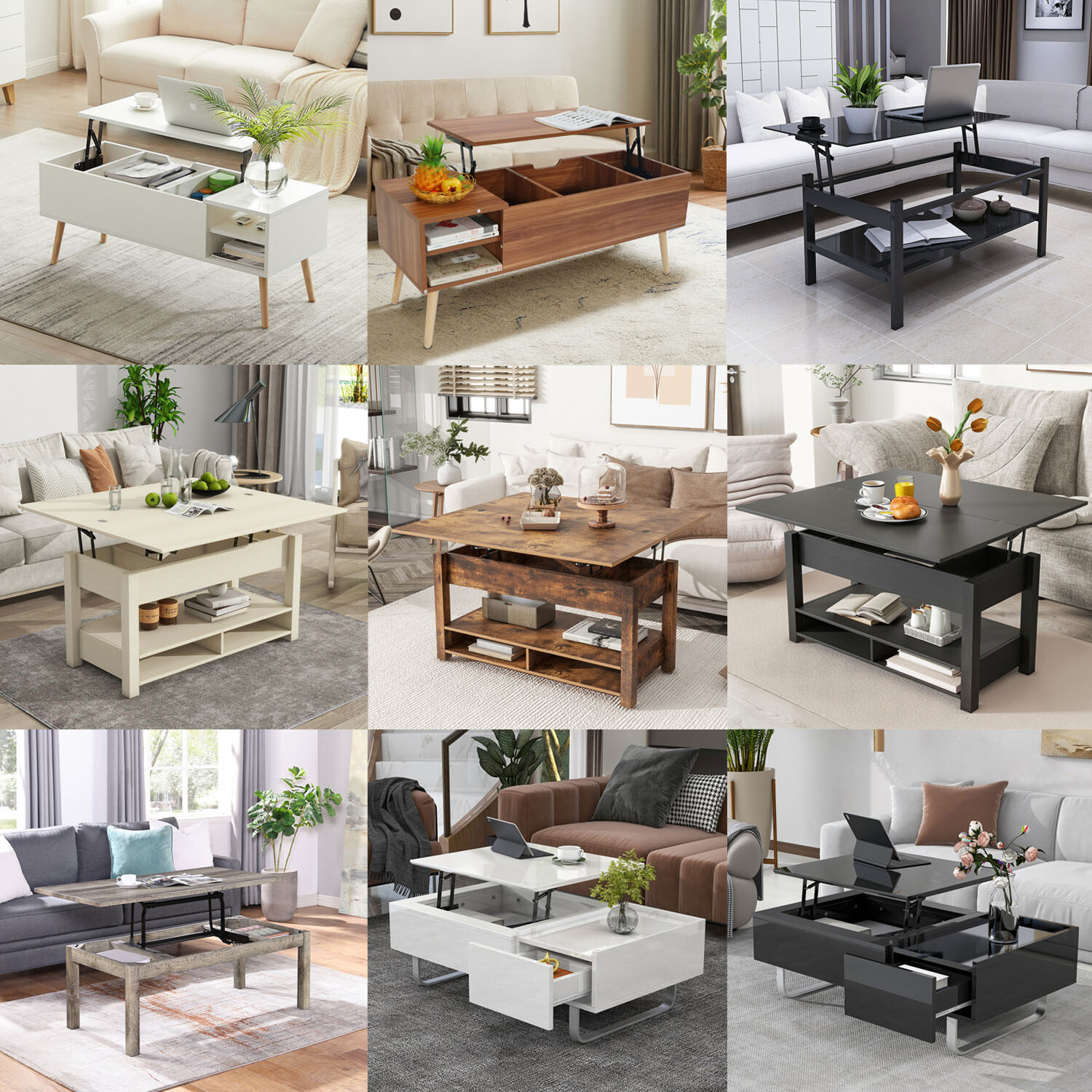 Lift Top Coffee Table w/ Hidden Compartment & Storage Shelf for Living Room