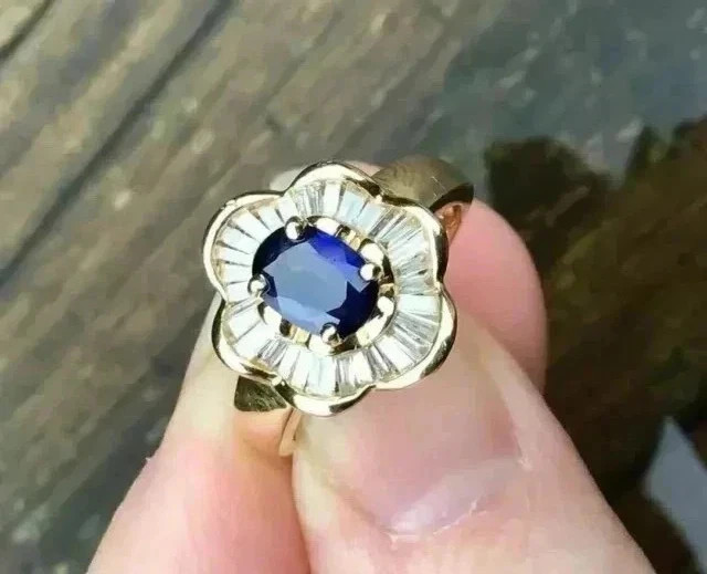 2Ct Oval Cut Lab Created Blue Sapphire Engagement Ring In 14K Yellow Gold Plated