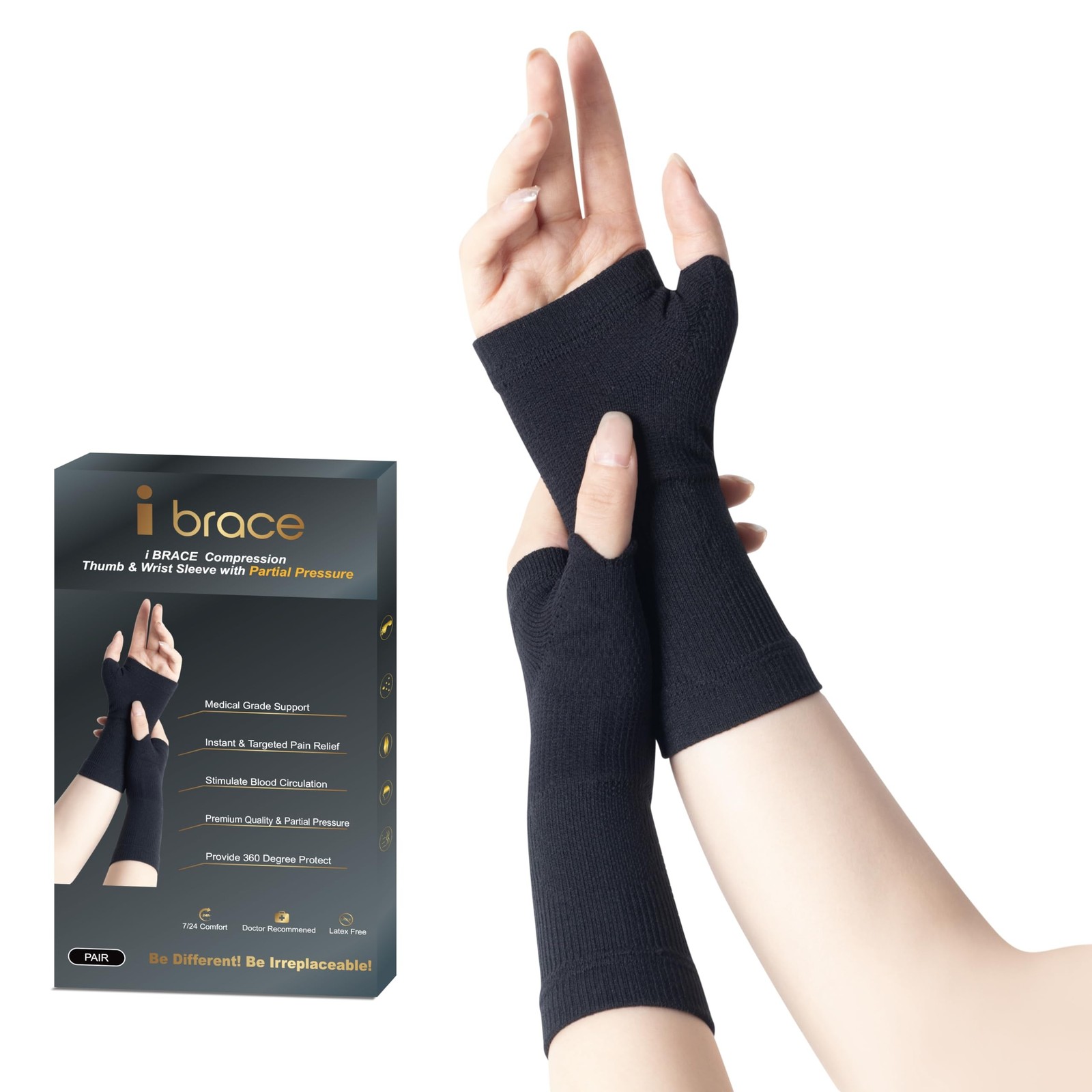 Partial Zone Compression Wrist Sleeve for Carpal Tunnel with Thumb Support, R...
