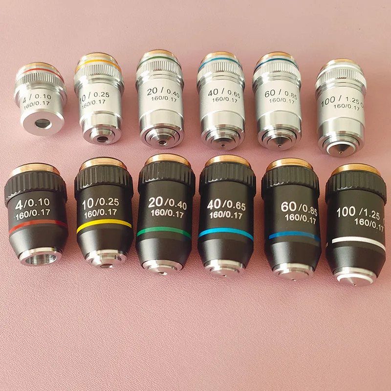 Biological Microscopes Lens 4X 10X 20X 40X 60X 100X 195Achromatic Objective Lens