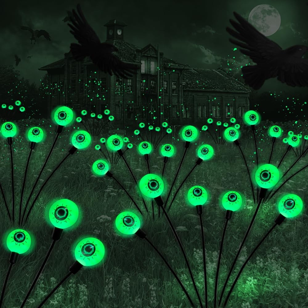 BeHiller Halloween Decorations Outdoor Solar Scary Eyeball Green