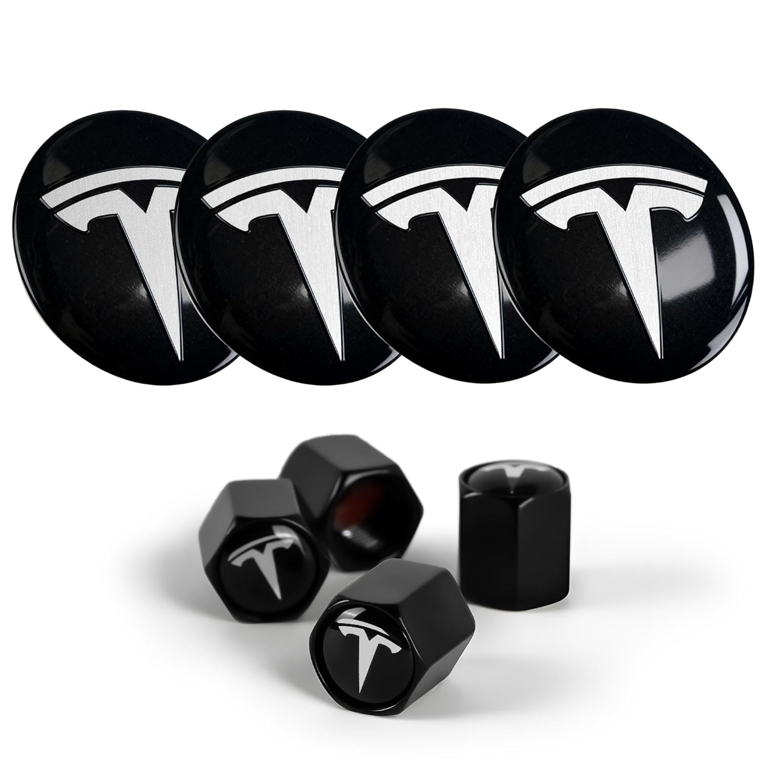 4PCS Wheel Center Hub Cap Sticker & Valve Stem Caps for Tesla Model 3 Y