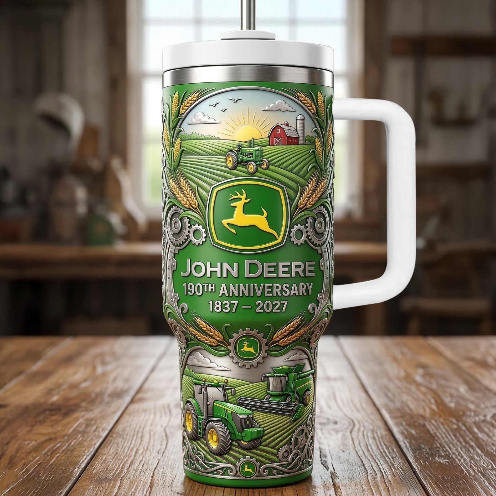 Farm Tractor Tumbler 40oz Handle Straw Farming Gift Rural Country Cup