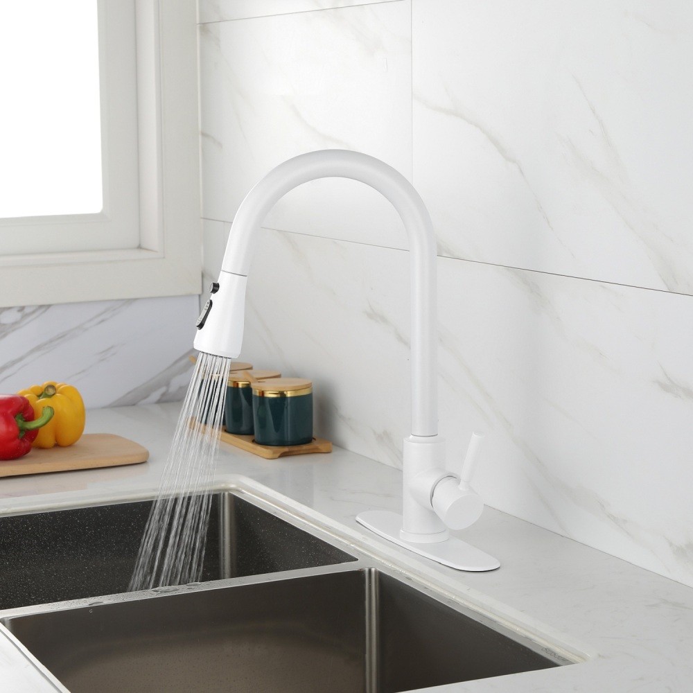 Kitchen Faucet with Pull Out Sprayer Single Handle High Arc Stainless Steel