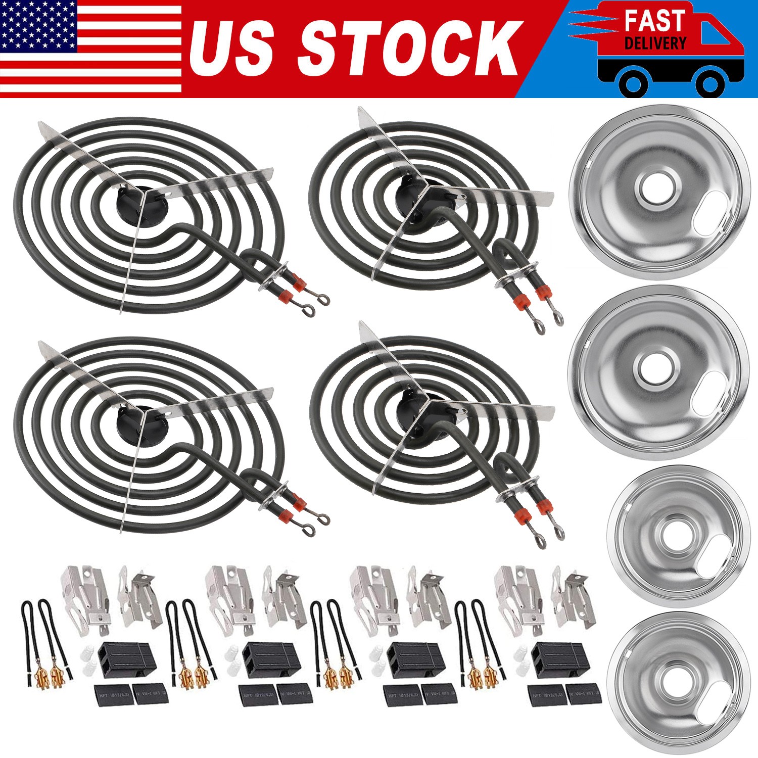 MP22YA Electric Range Burner Coil Element Unit Set (2 pcs MP15YA 6" and 2 pcs...