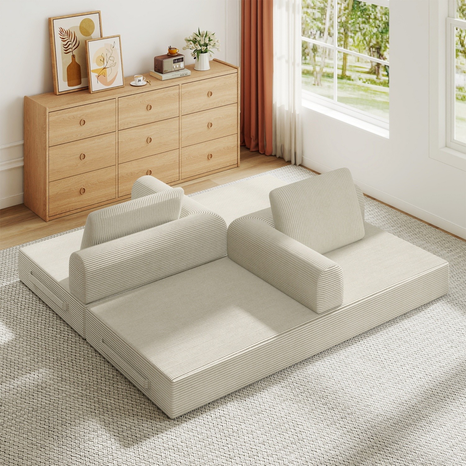 Modern Compression Sofa Folding Sleeper Sofa Bed Floor Couch with Sturdy Frame