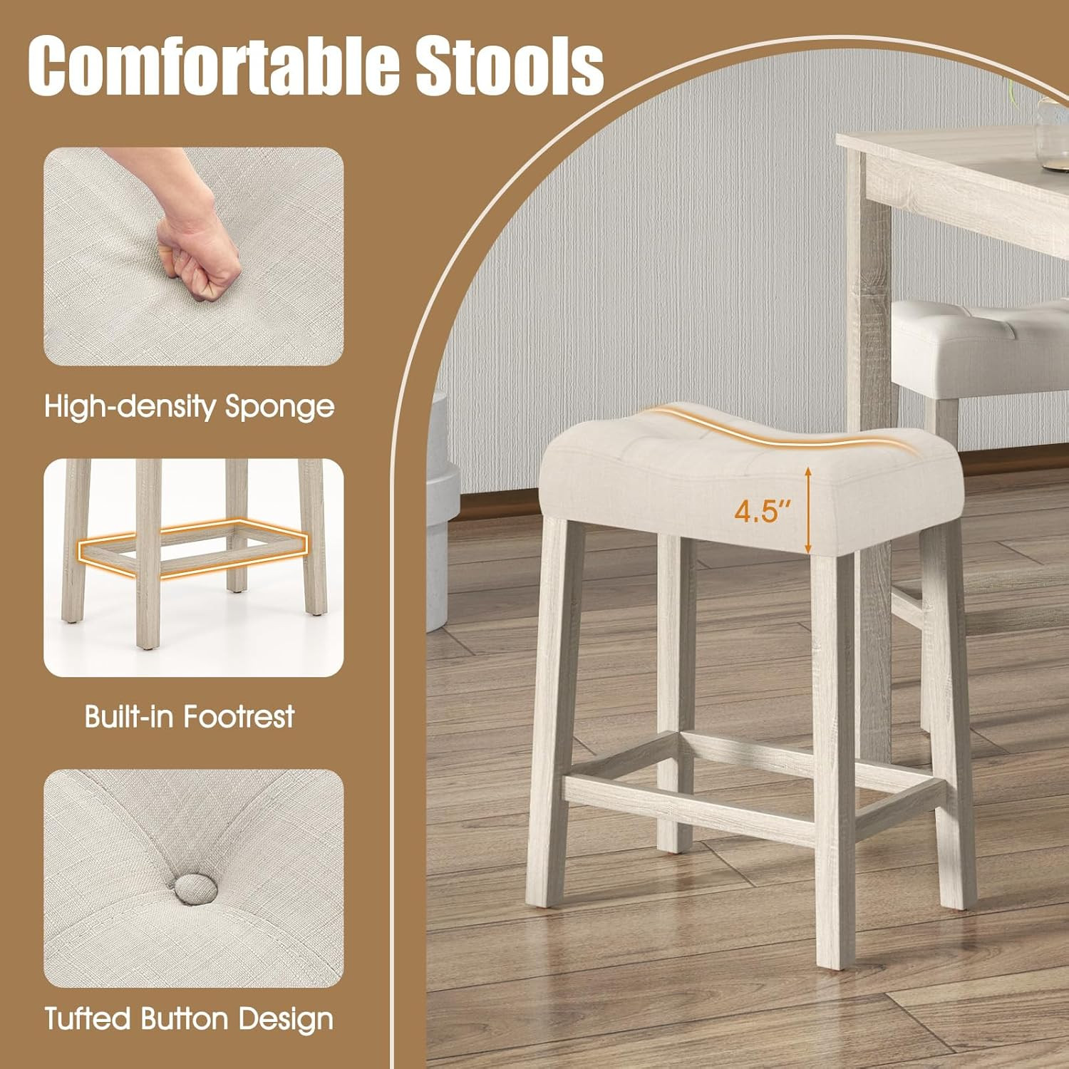 5-Piece Space-Saving Bar Table Set with Padded Stools for Small Spaces