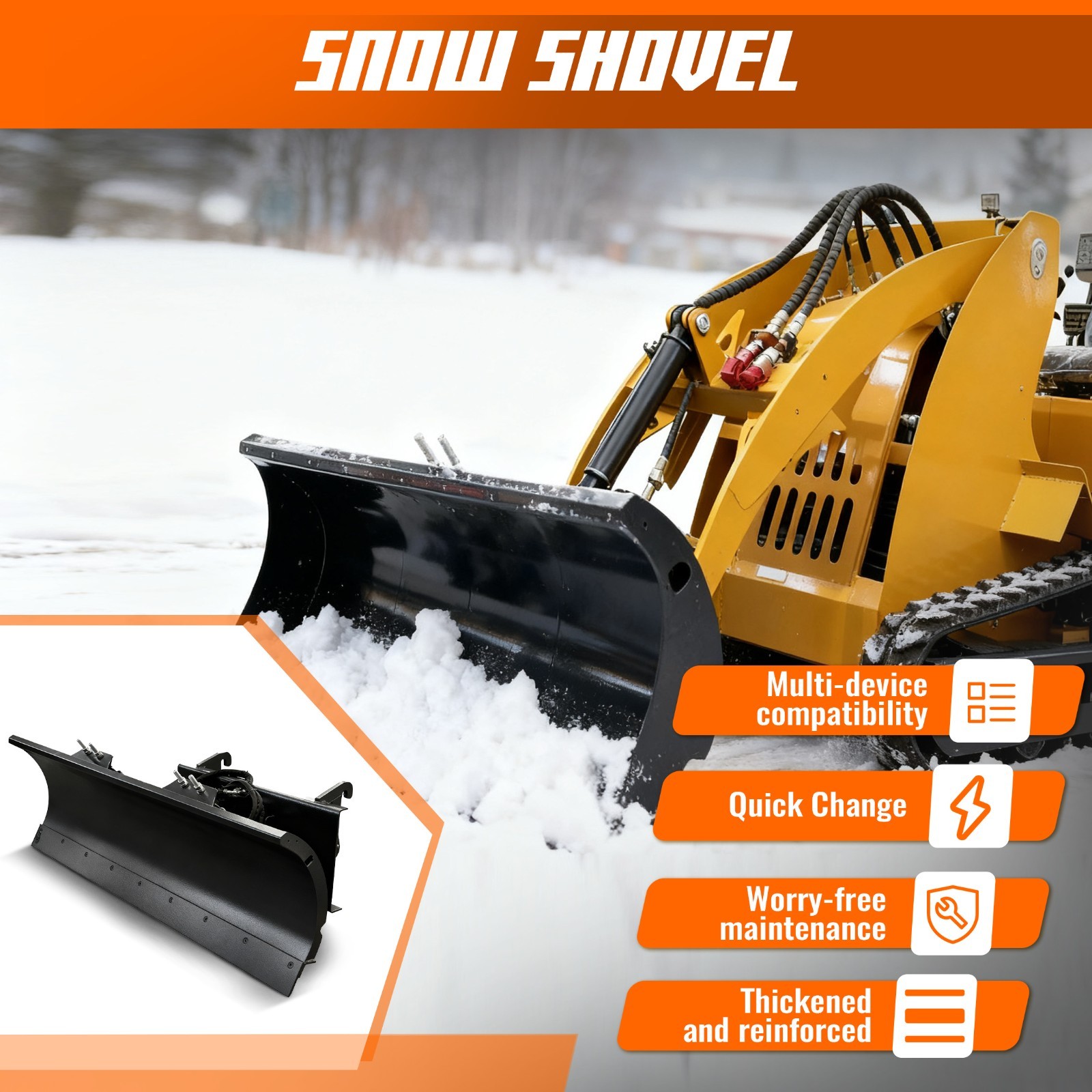 Skid SteerSnow Blade,Pusher SnowPlow Quick Attach - FREESHIPPING