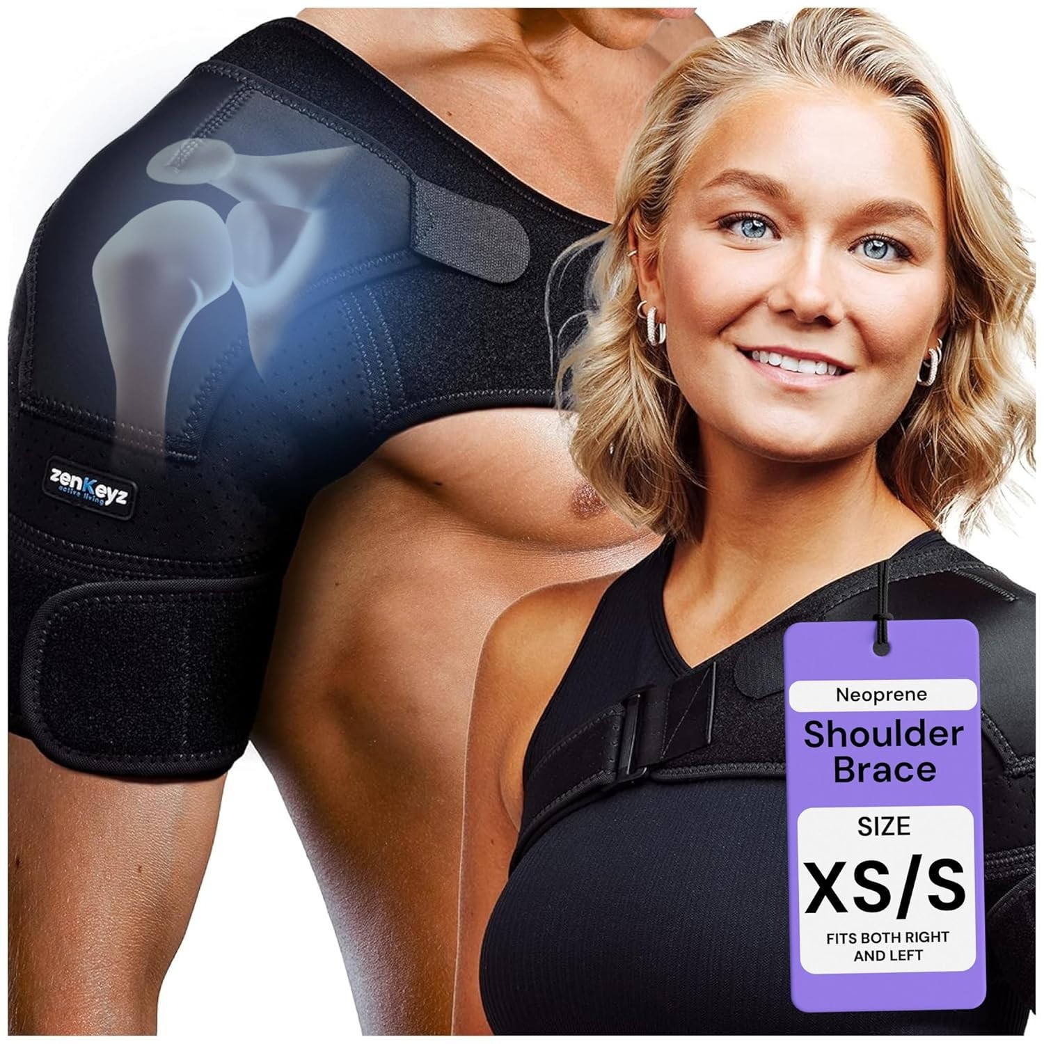 Shoulder Brace Men & Women Size XS/S (Chest 24-30") Black Neoprene Compression