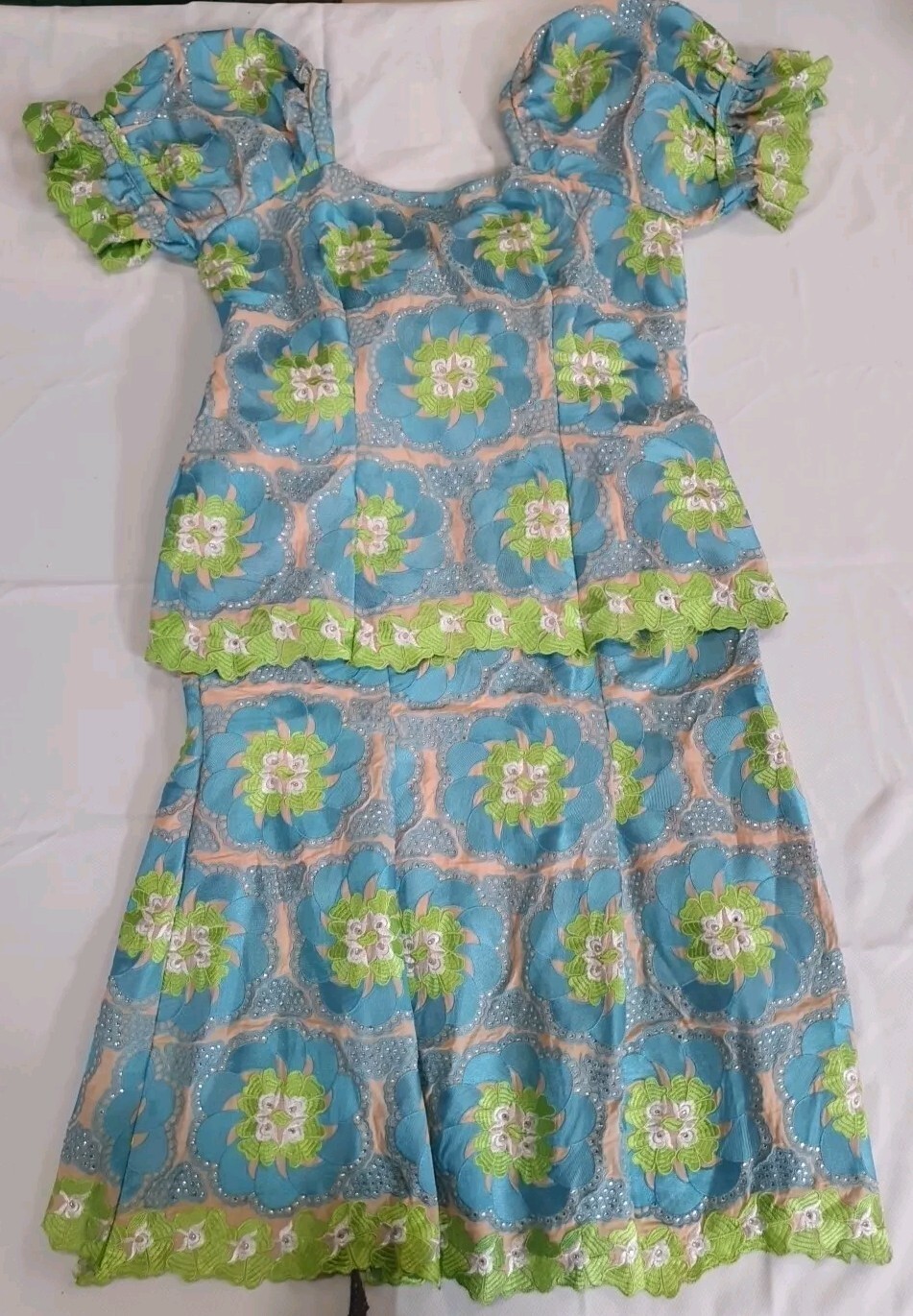 Womans Two Piece Dress Lined Dress Size XXL Plus Homemade Blue Used