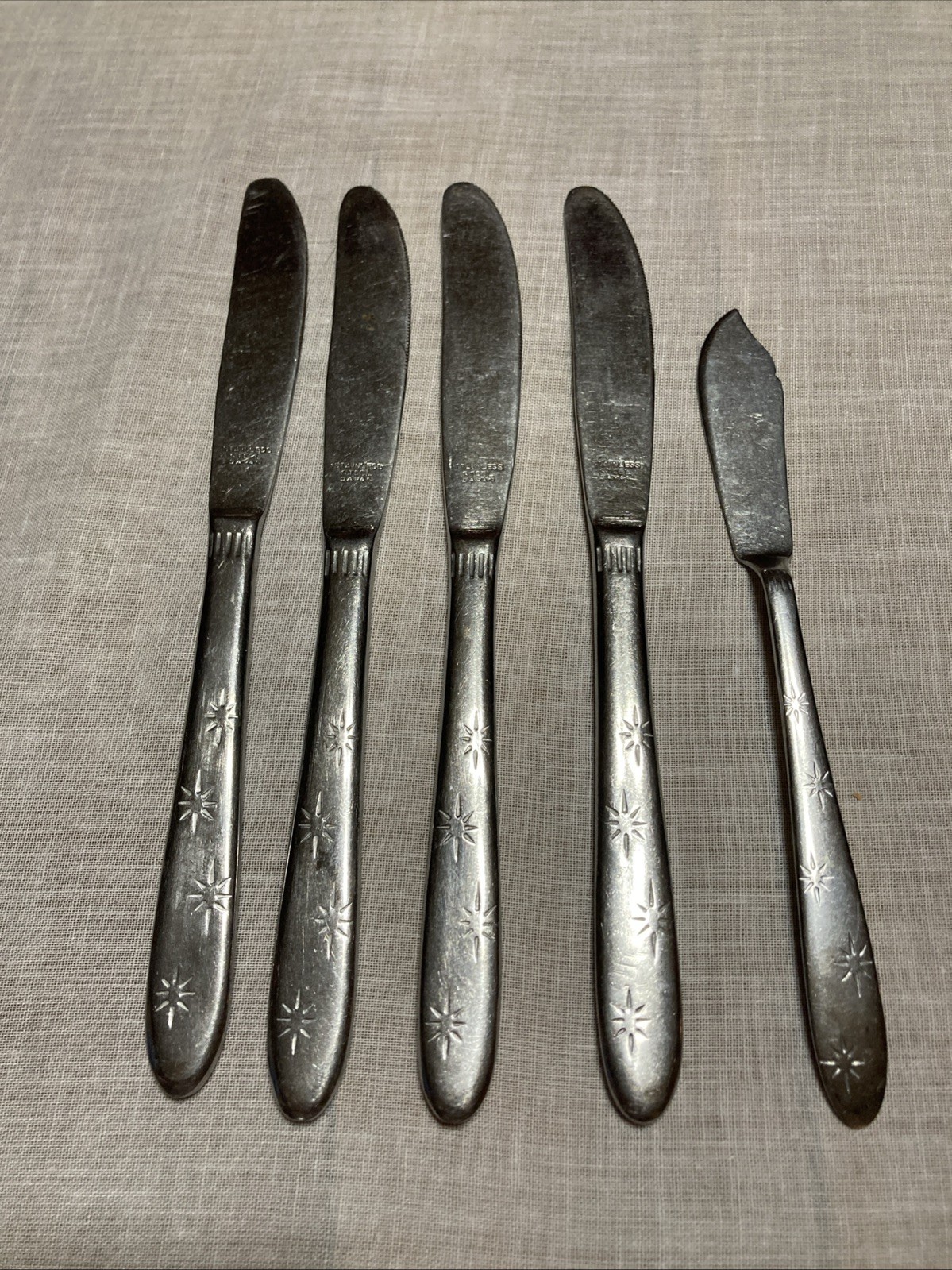 Starburst Dinner Knives 1 Master Butter Stainless MCM Japan Vintage Set Of 5