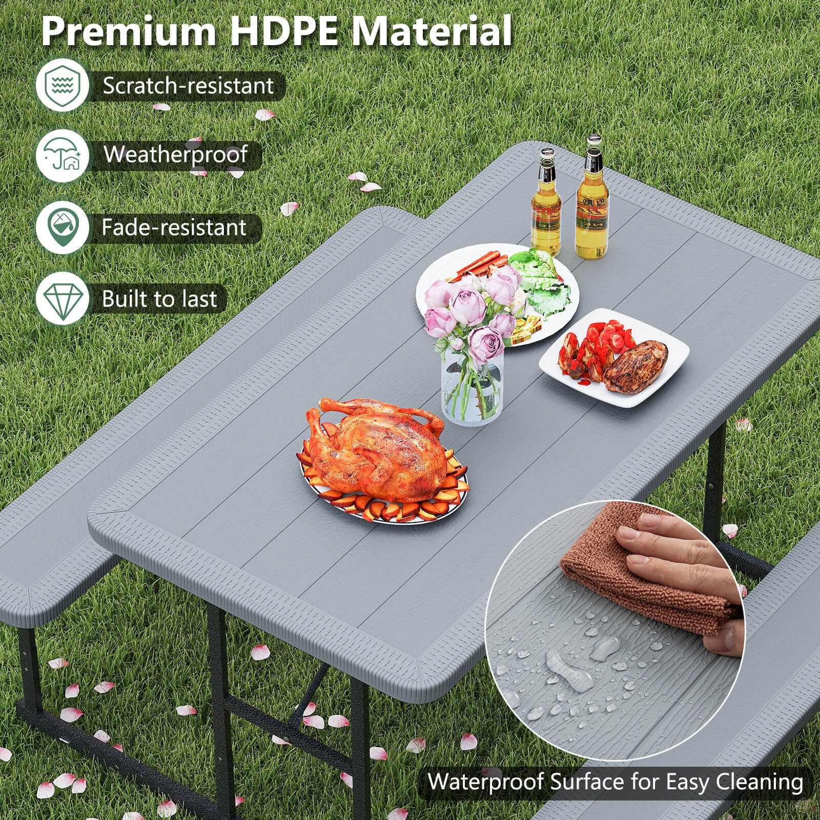 Picnic Table Bench Set for 2-4 People Outdoor Rectangular Camping Dining Table