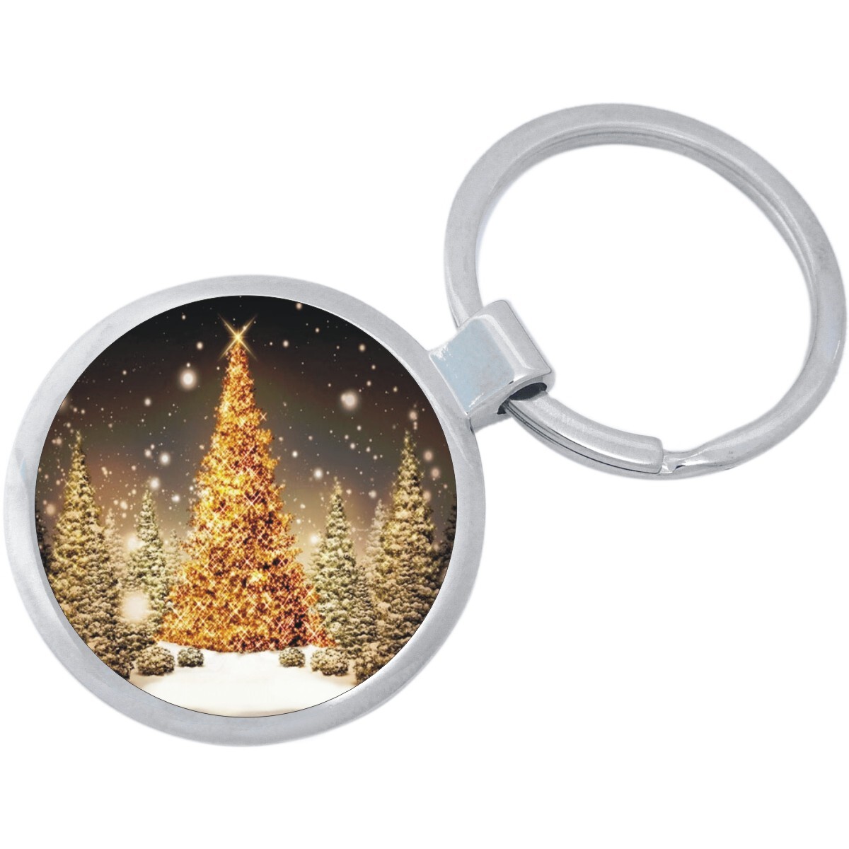 Gold Christmas Tree Keychain - Includes 1.25 Inch Loop for Keys or Backpack