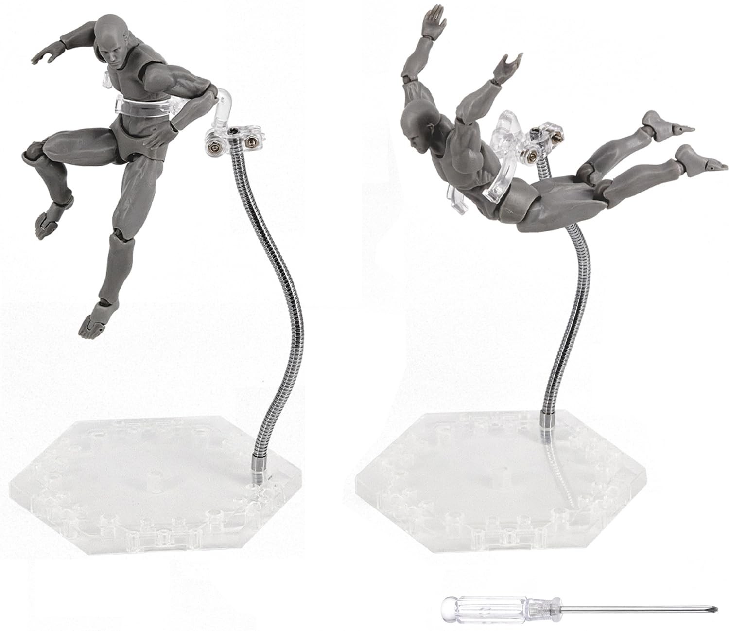 NovaViva Action Figure Stand with Adjustable Metal Support Arm, 2Pcs Clear