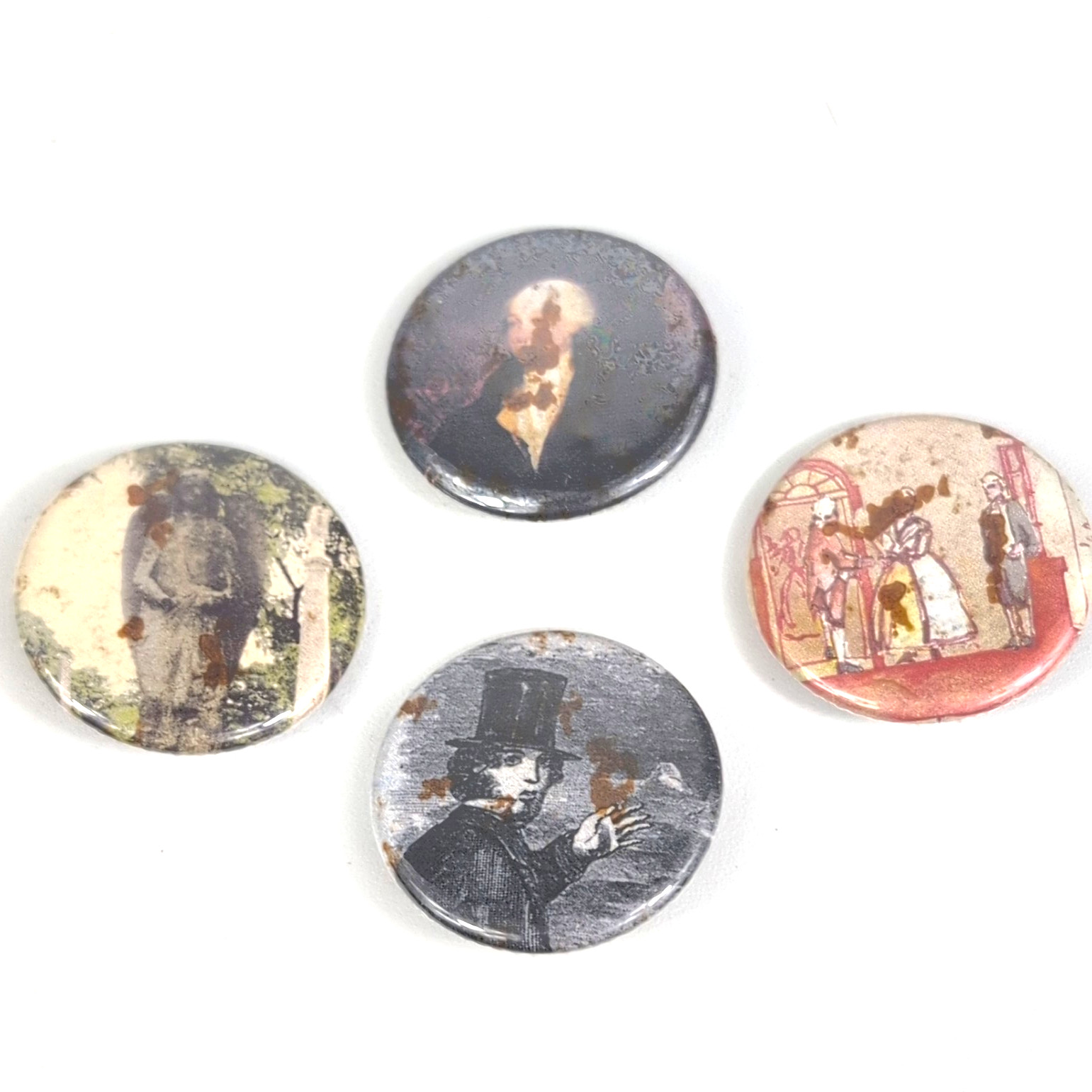 Vintage Artistic Portrait Pinback Set 4pc Americana Historical Figures 1"