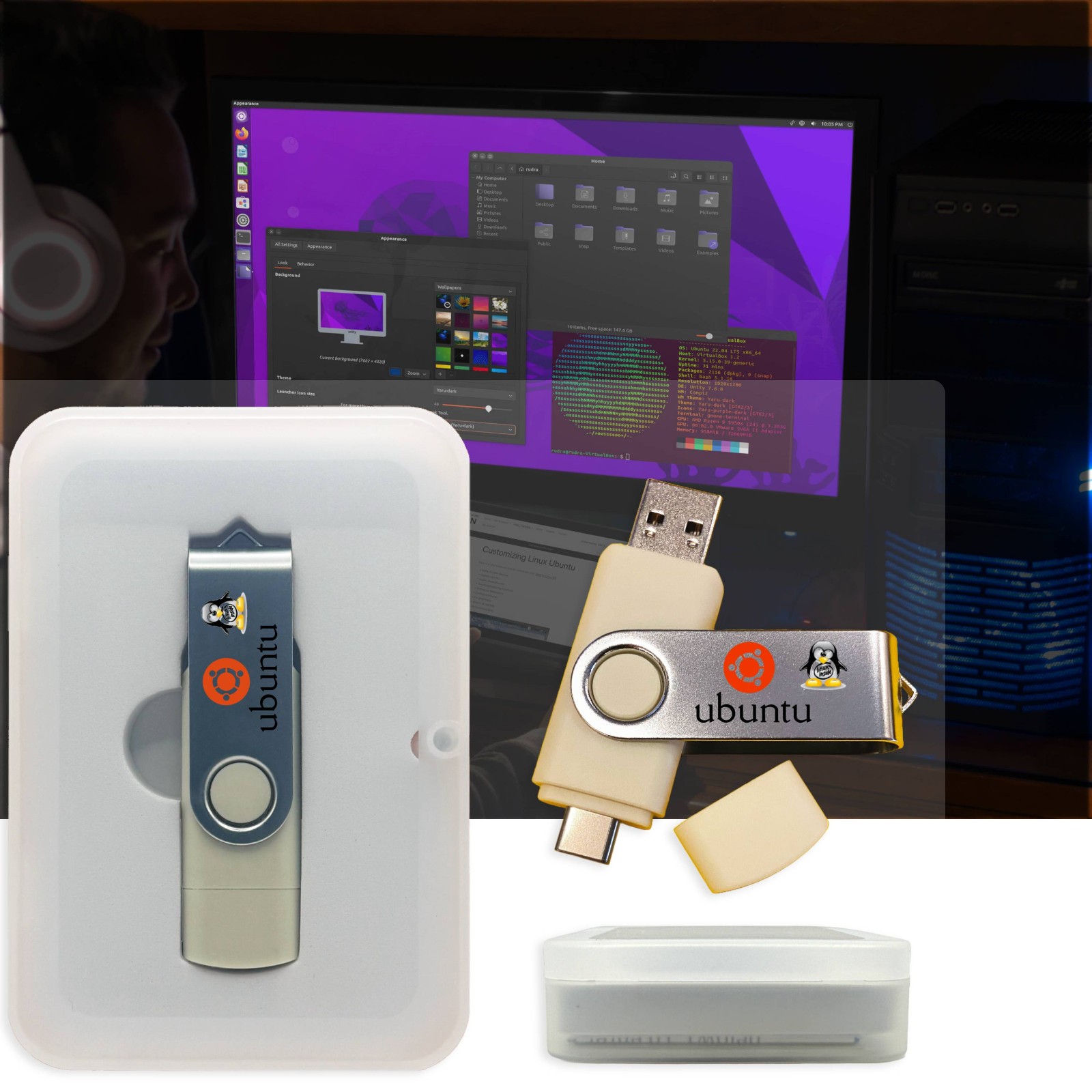 Ubuntu Linux Bootable USB Drive for PC Desktop Server amd64 arm64 Live Install