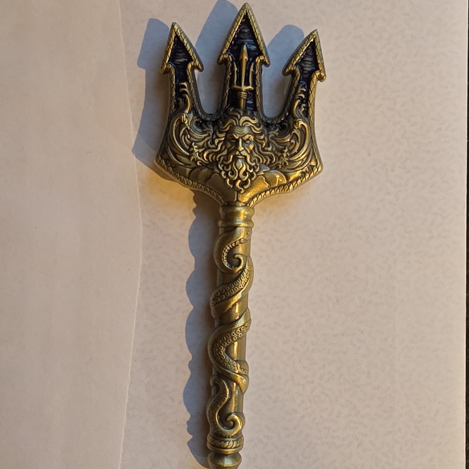 Fantasy Trident Wand Collectible, Gold Tone & Blue "Deterrence From The Depths"