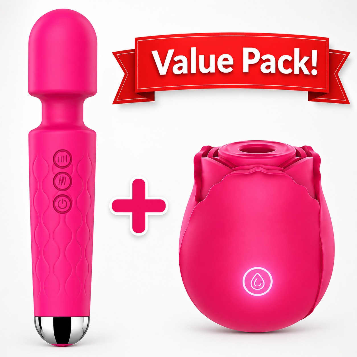 Vibrator Wand and Suction Rose Set, Women's Clit Sex Toys with Storage Bag