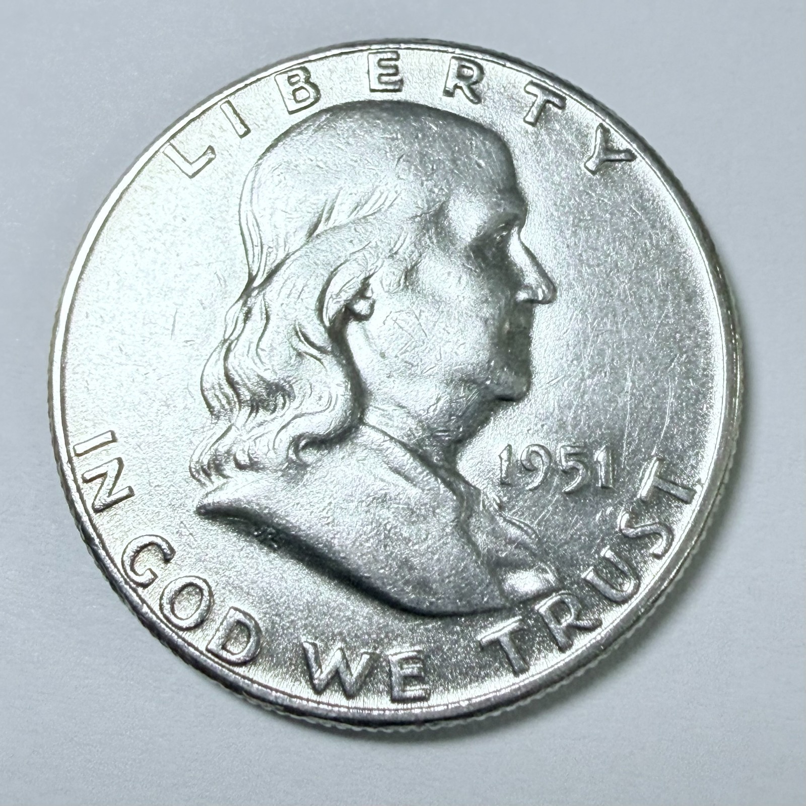 1951 Benjamin Franklin Half Dollar 90% Silver ABOUT UNCIRCULATED DETAILS #10224
