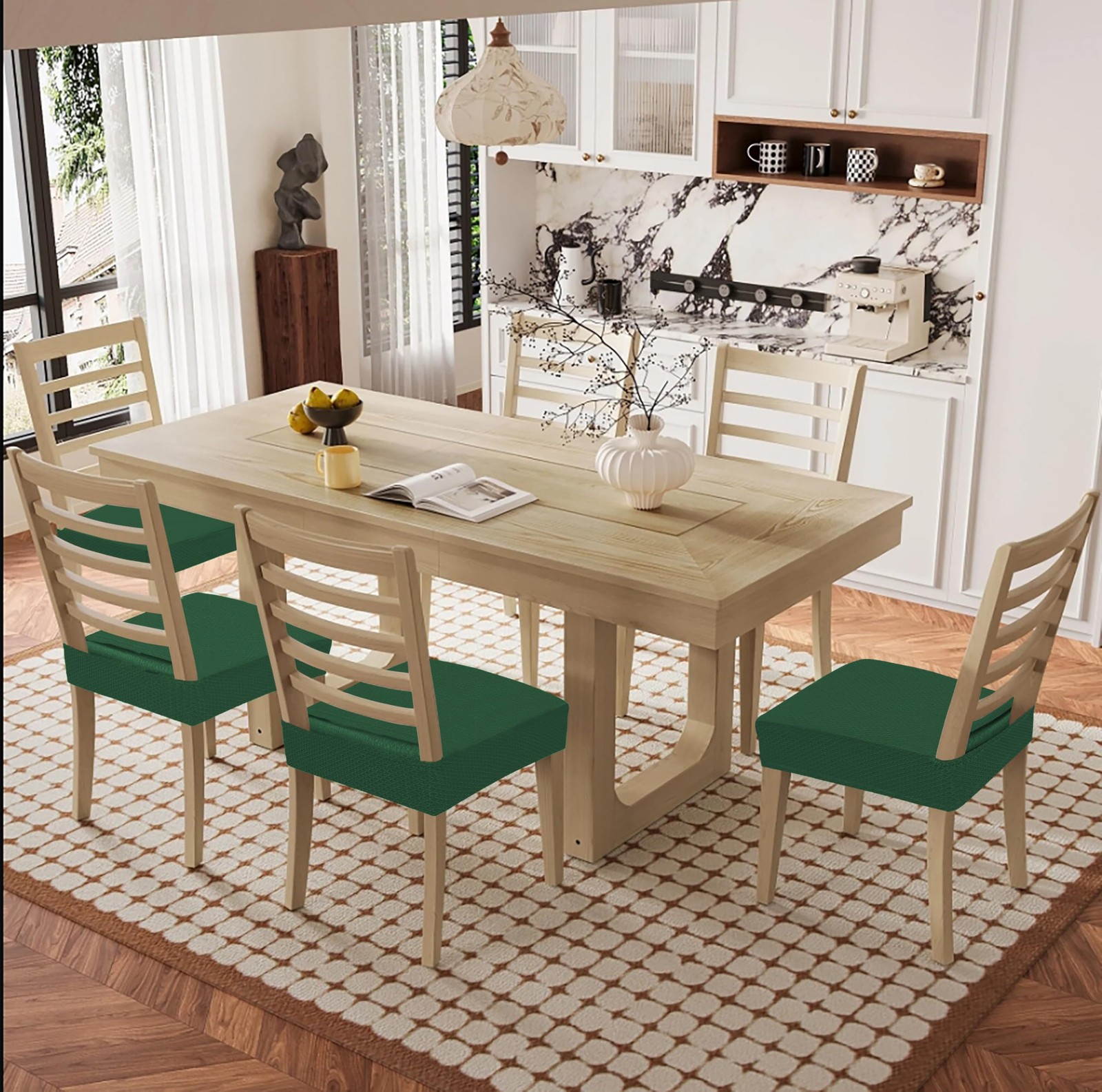 Smiry Waterproof Seat Covers for Dining Room Chairs Set of 4, Emerald Green