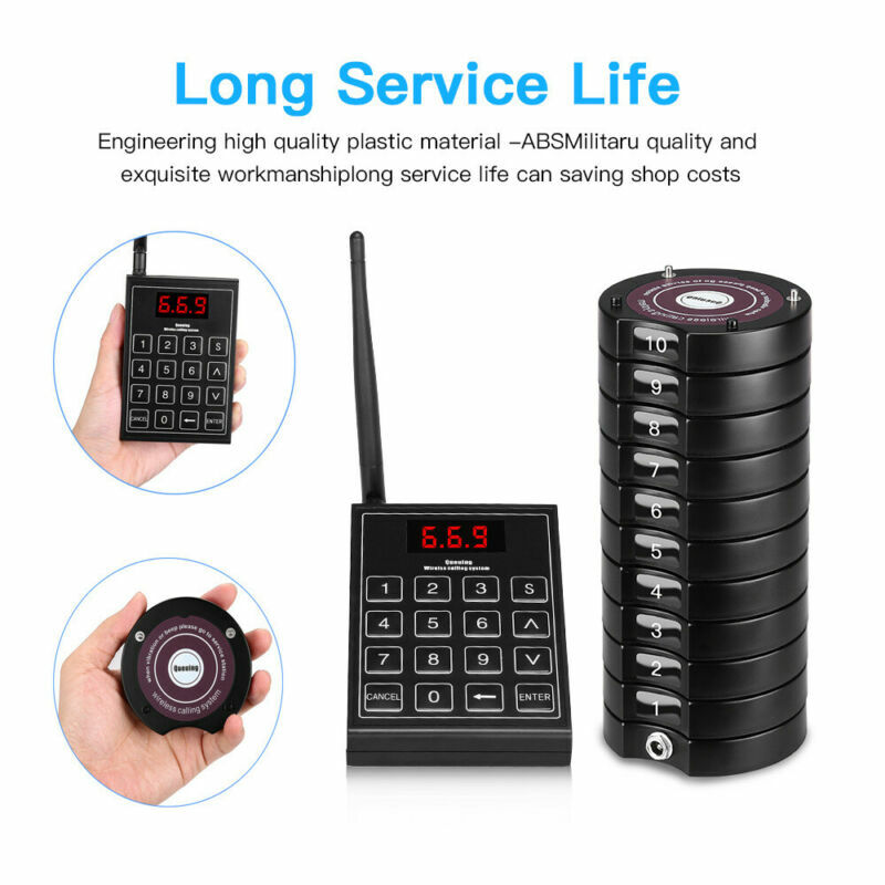 Restaurant Wireless Paging Equipment +10 Coaster Pagers Fast Food Calling system