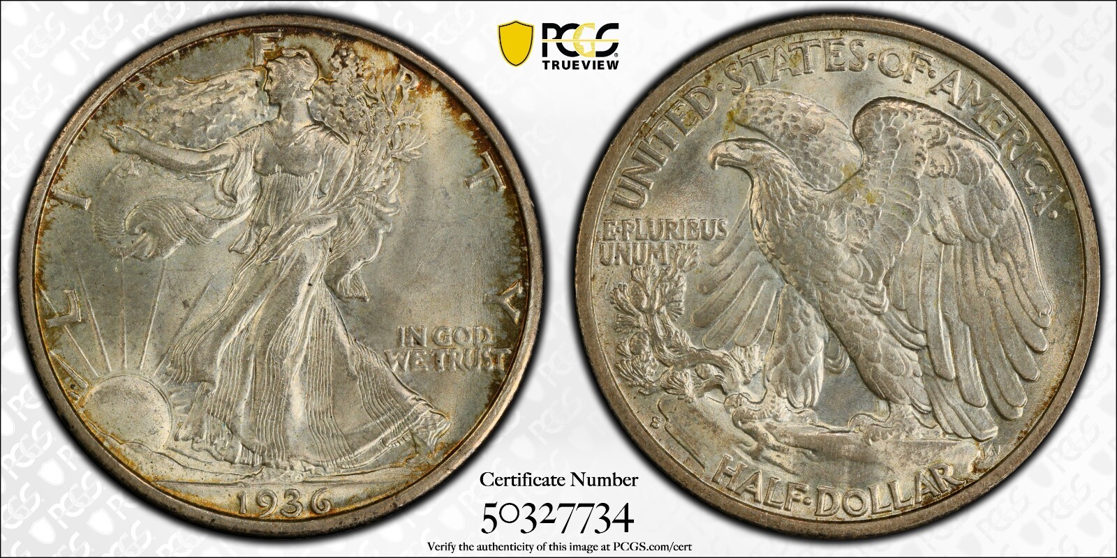 1936 S WALKING LIBERTY PCGS MS 65 FULLY STRUCK WITH AN ORIGINAL SLIGHTLY OFF
