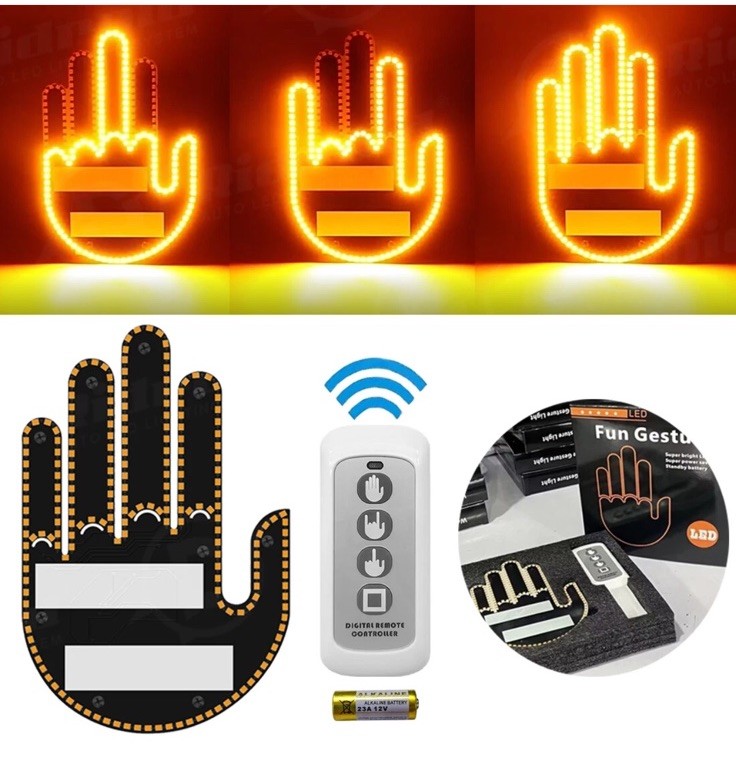 Finger Gesture LED Light with Remote LED Car Back Window Sign Hand Light  Orange