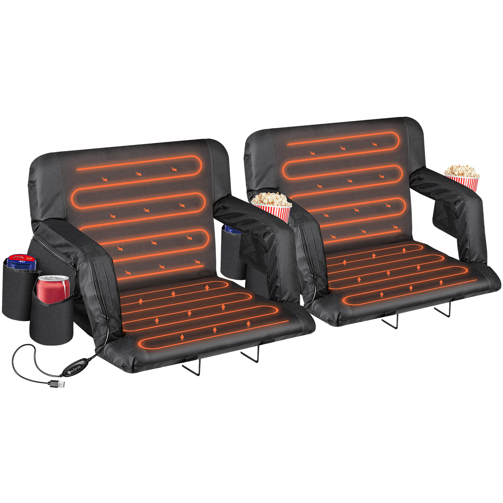2PCS Heated Stadium Seats for Bleachers Portable Stadium Chair w/Back & Cushion