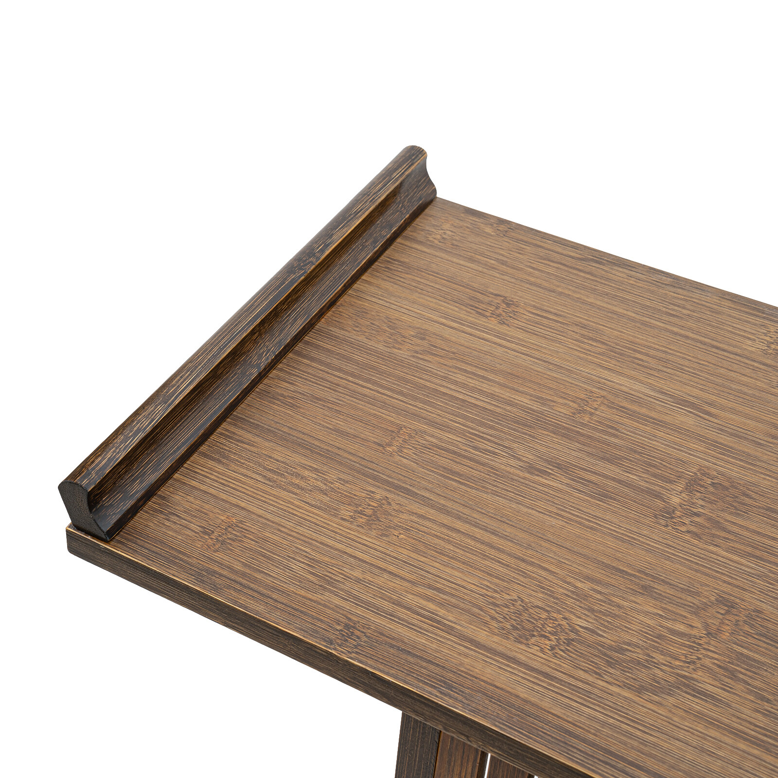 2 Tiers Walnut Sofa Table Bamboo Entryway Table Table With Storage Shelves
