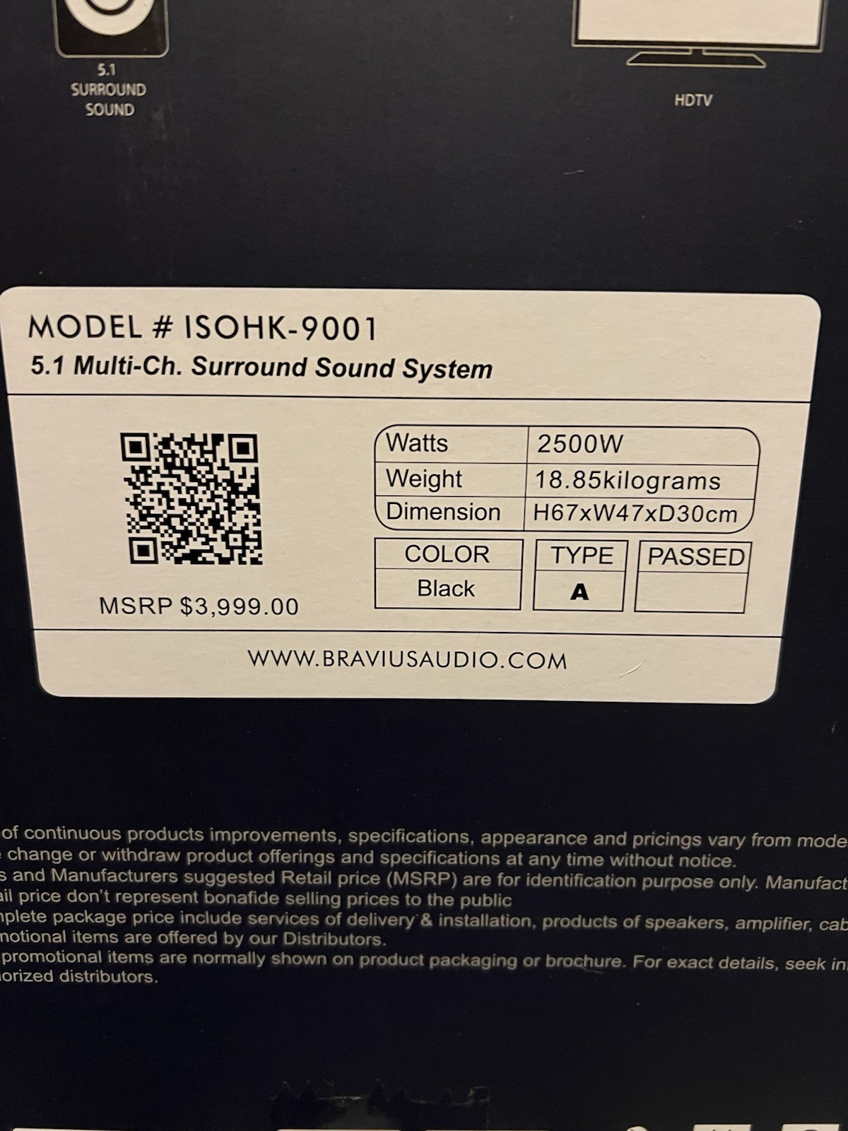Bravius Audio ISOHK-9001 Home Theater System