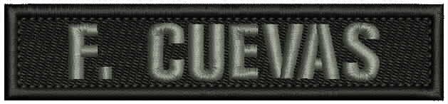 F. CUEVAS Embroidery patch 5X1 hook on back GREY AND BLACK