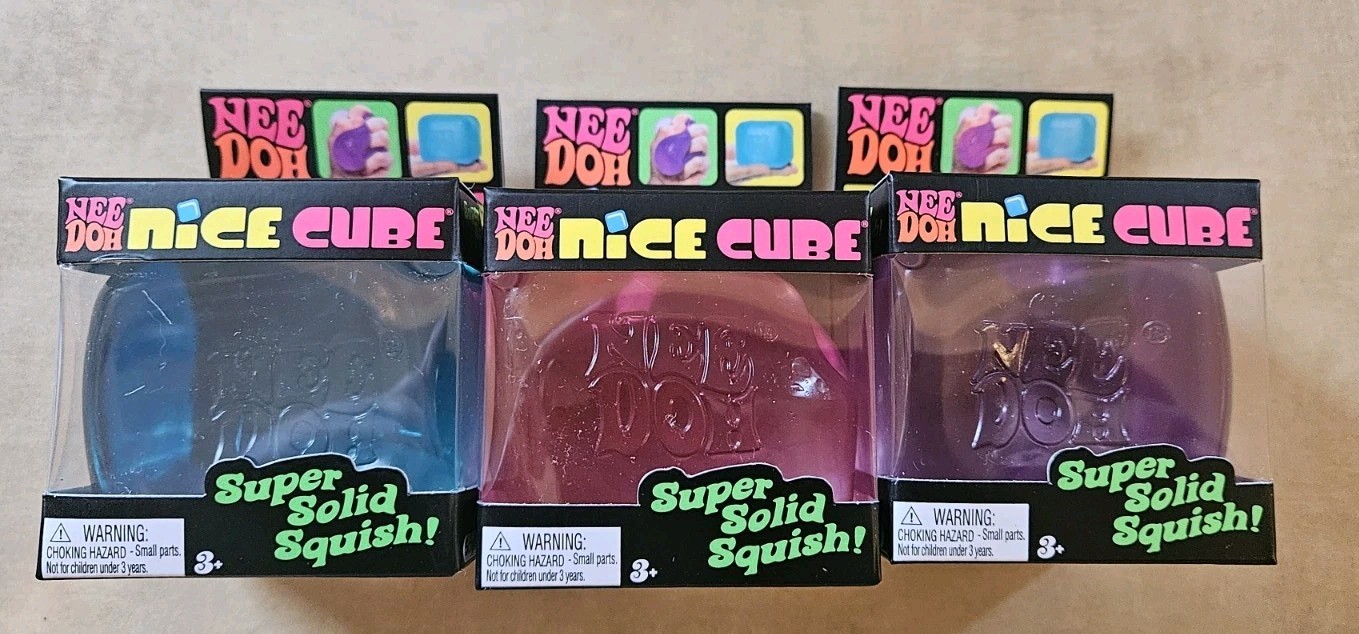 NeeDoh Nice Cube Squishy Stress Relief Toys Lot of 3 Blue, Purple, & Pink NIB