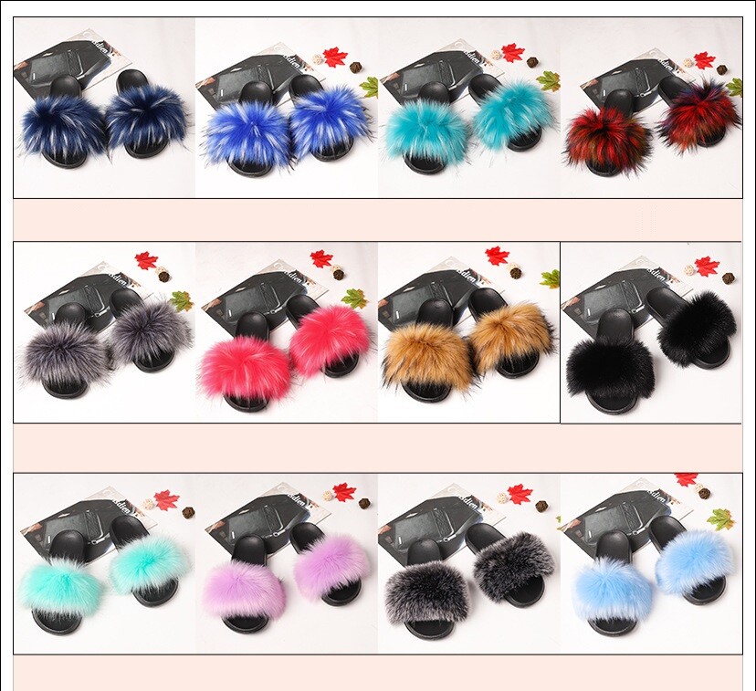 Faux Fur Slides Fuzzy Fluffy Slippers for Women Indoor Outdoor Sandals Open Toes