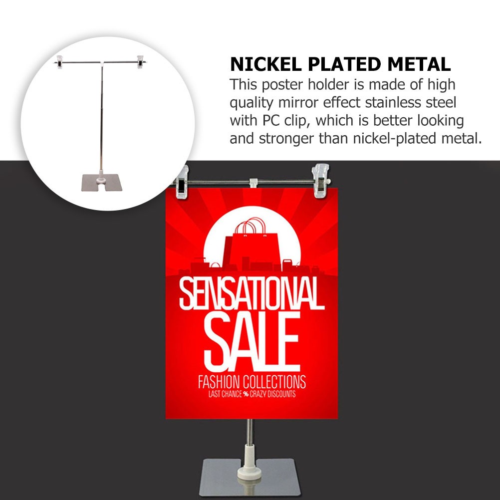 Height Adjustable Stainless Steel Advertising Stand with Pc Clip Silver