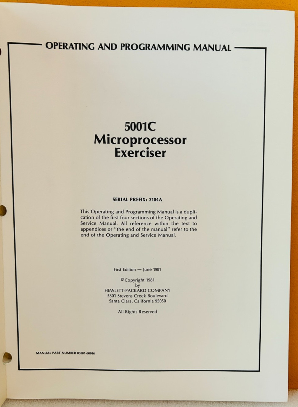 HP 05001-90016 1981 5001C Microprocessor Exerciser Oper & Programming Manual.