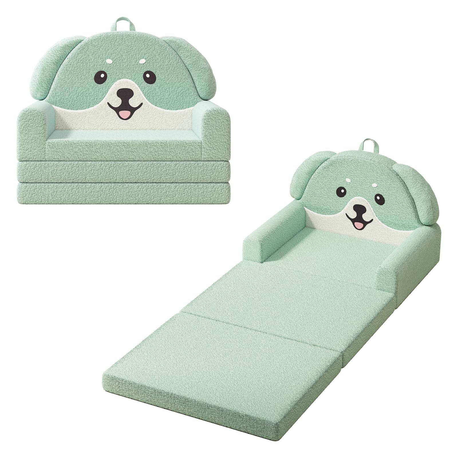 2-in-1 Kids Couch, Soft Toddler Couch Fold Out for Girl and Boys, Dog Design ...