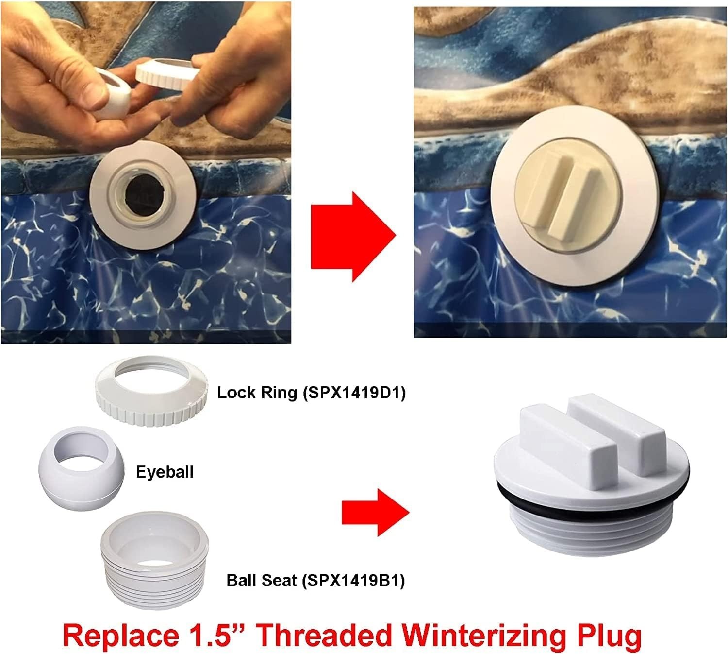 Durable 1.5" Threaded Pool Winterizing Plug & Filter Drain Plugs - 2 Pack