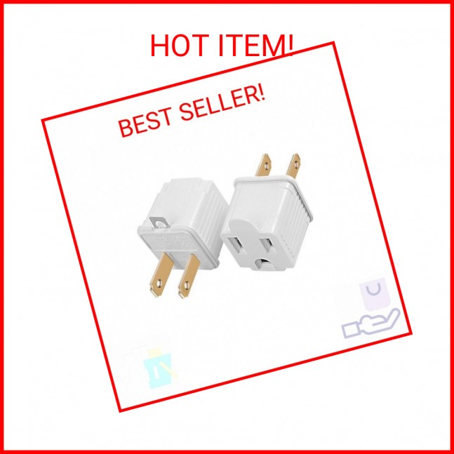 TENINYU Grounded Adapter 3-Prong to 2-Prong Outlet Converter - 3 Pin to 2 Pin Pl