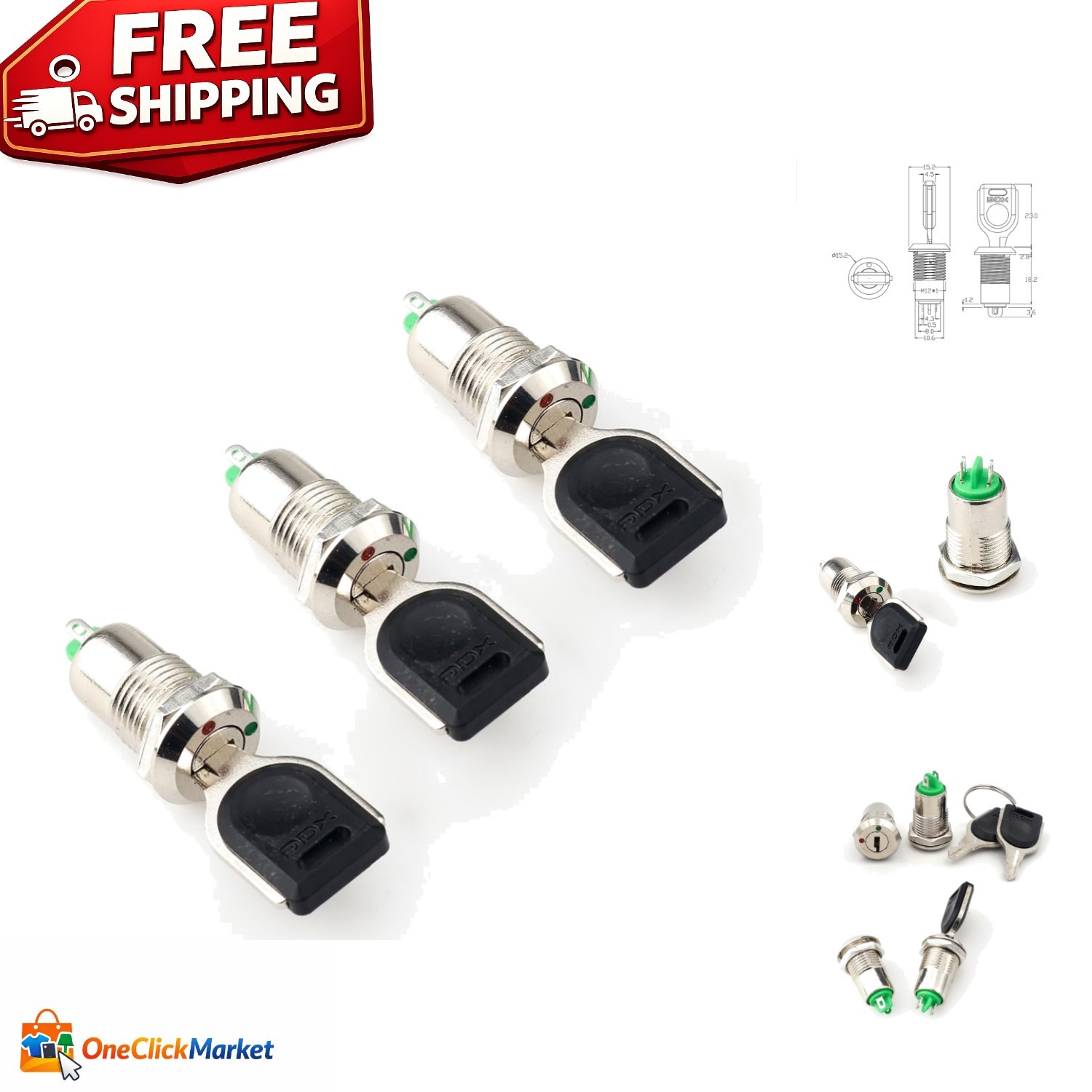 3 Pack Mini Electric Key Switch Rotary Keylock SPST Toggle for Engines & Boats