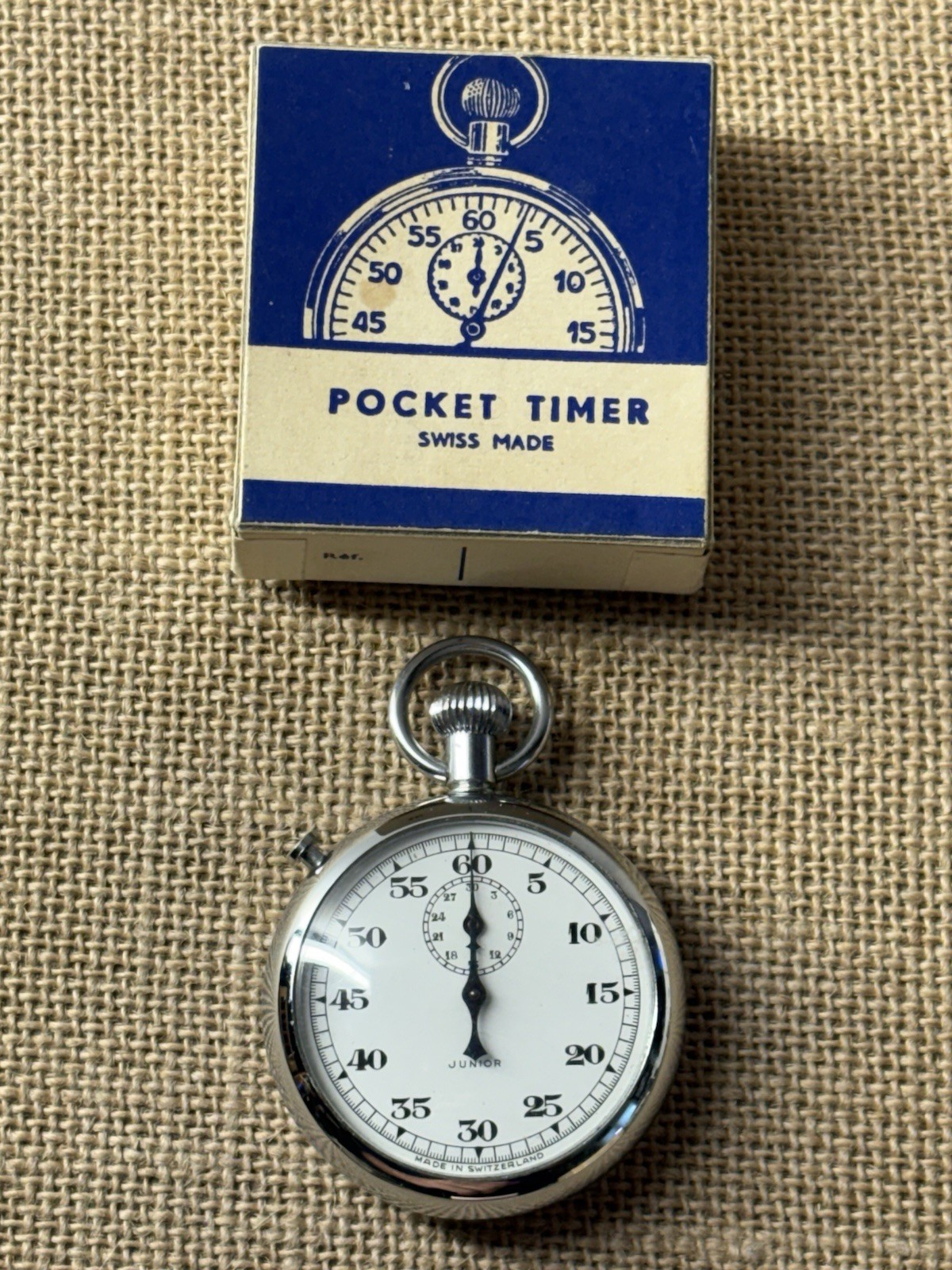 Vtg JUNIOR Swiss Made Pocket Timer Stop Watch **READ