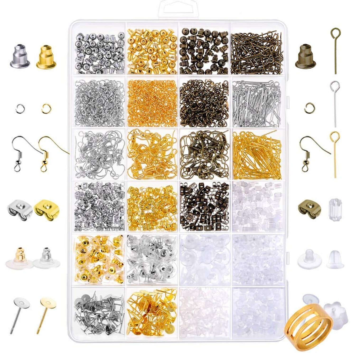 Paxcoo 2400Pcs Earring Making Supplies Kit with 24 Style Earring Hooks, Earri...